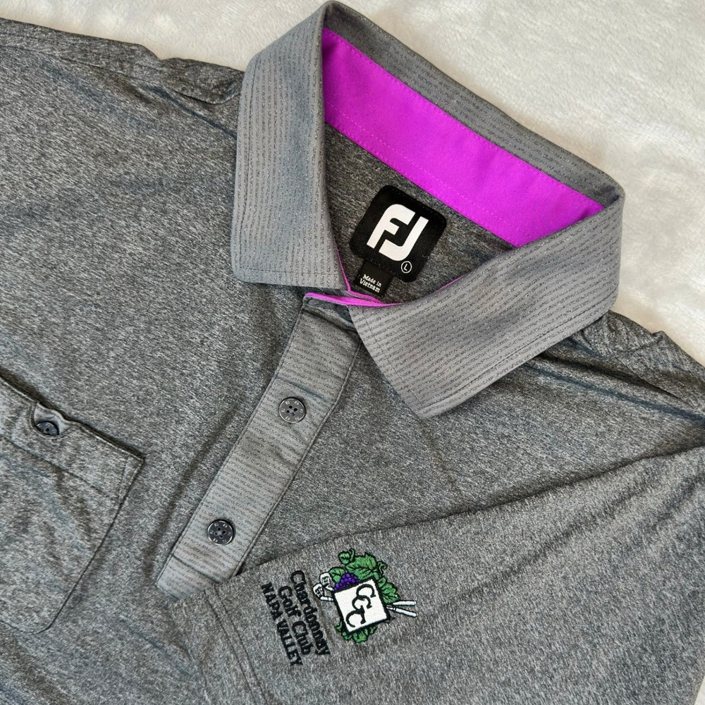 FootJoy Polo Shirt Mens L Gray Chardonnay Golf Club‎ Napa Valley Performance Top